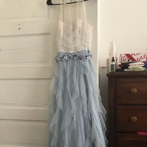 White and blue prom dress